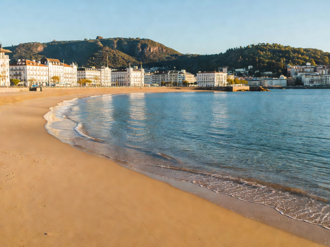La Concha bay beach curved shoreline in San Sebastian, Spain