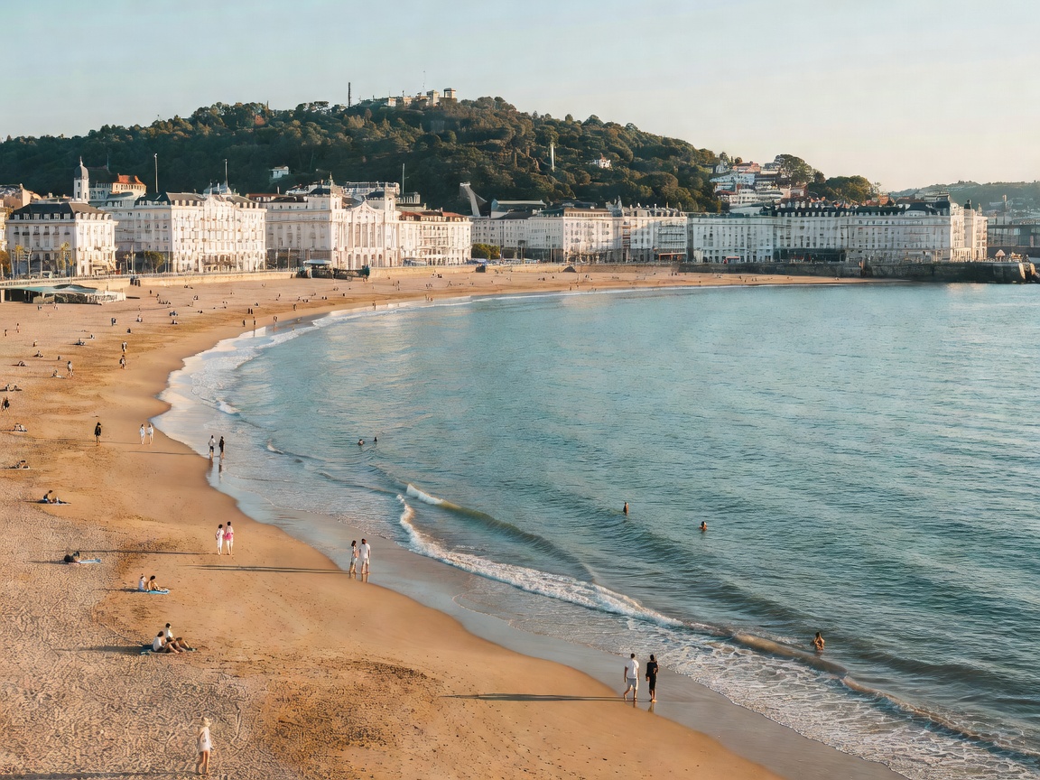 La Concha crescent beach bay shoreline in San Sebastian