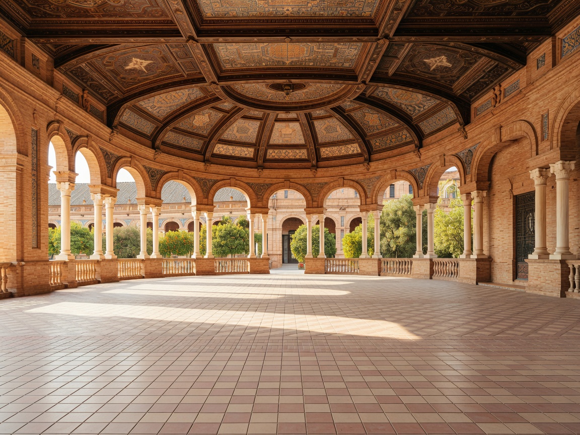 Symmetrical architectural arcade of Plaza de Espana in Seville